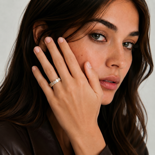 Emerald Moissanite Bezel Five Stone Band