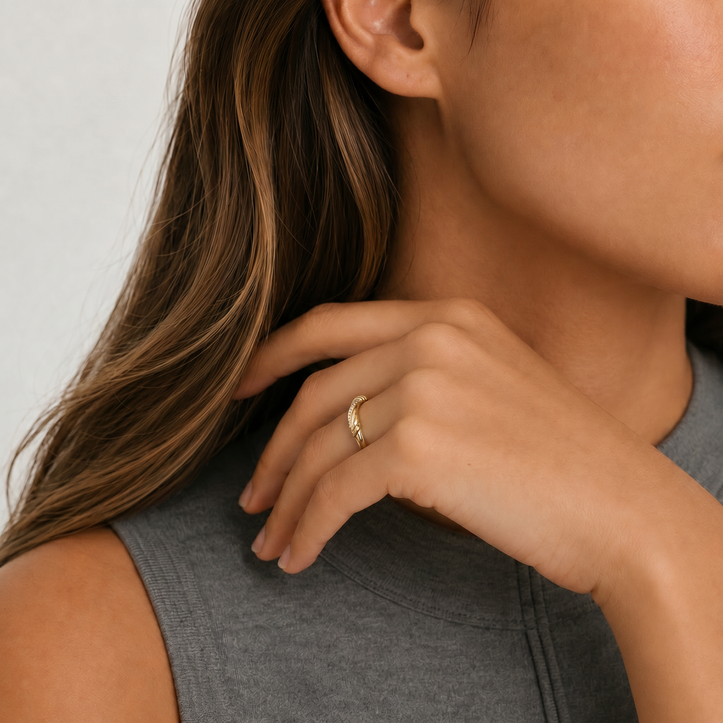 Moissanite Rope Knot Double Band Gold Ring