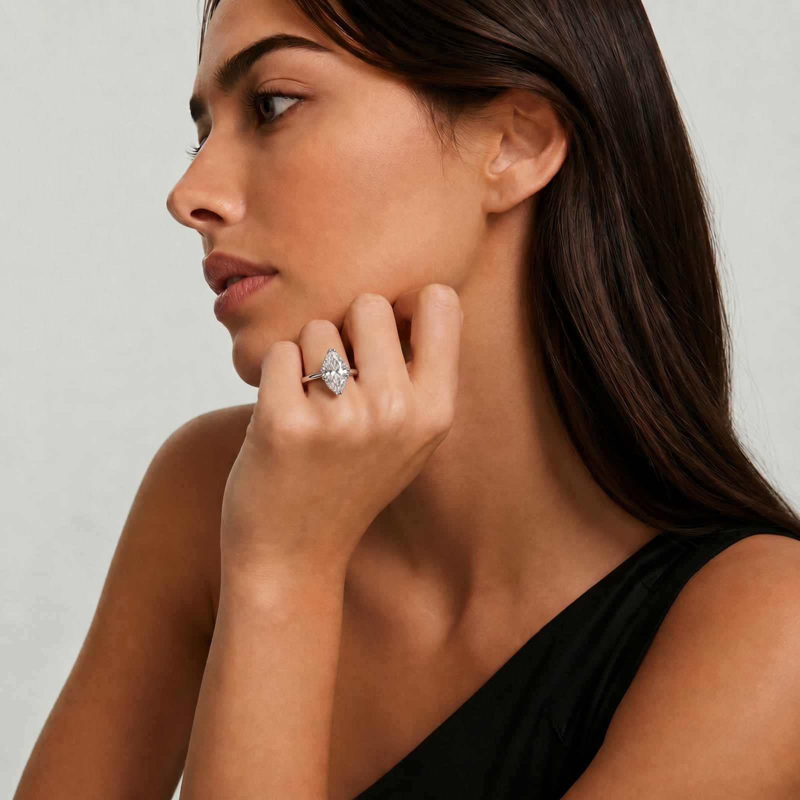 Marquise Moissanite Hidden Halo Solitaire Ring