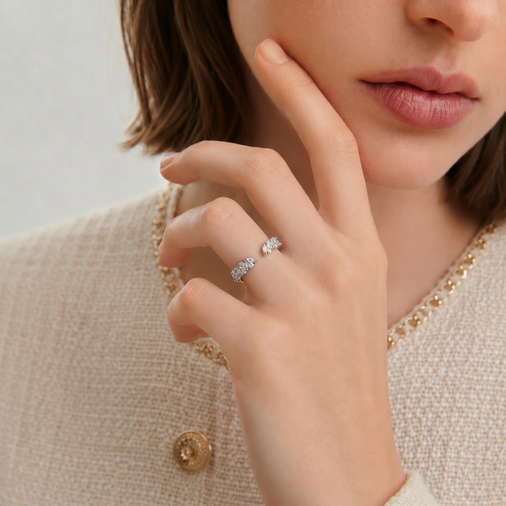 Marquise Round Moissanite Open Cluster Band