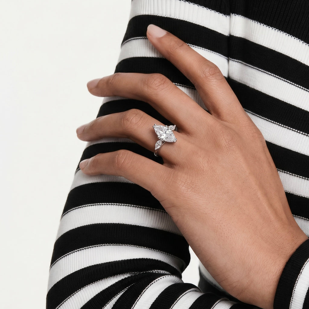 Marquise Moissanite Three Stone Ring