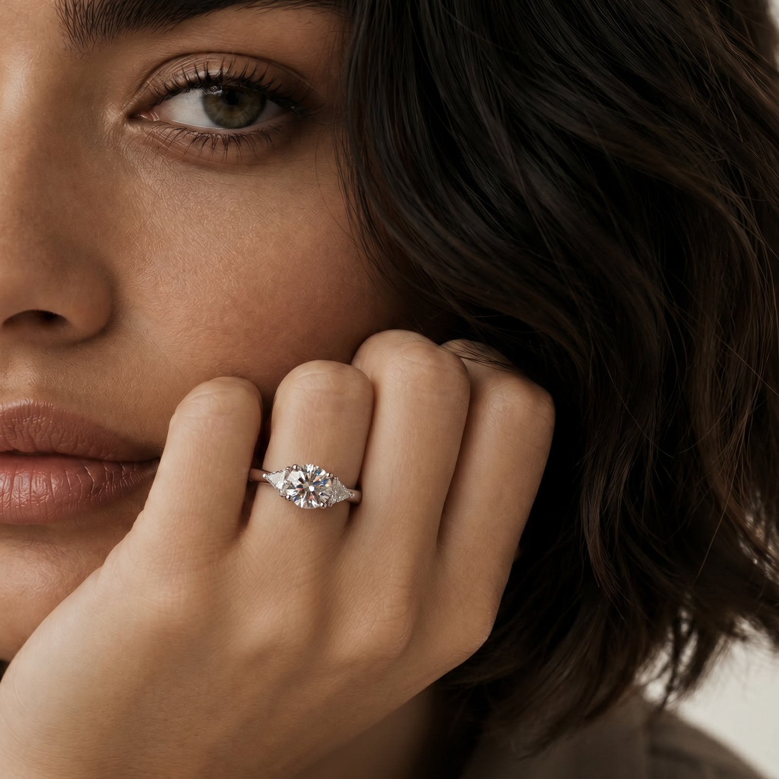 Round Moissanite Trillion Three Stone Ring
