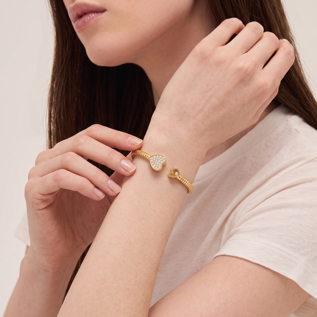 Asymmetric Heart Cuff Snake Chain Bangle