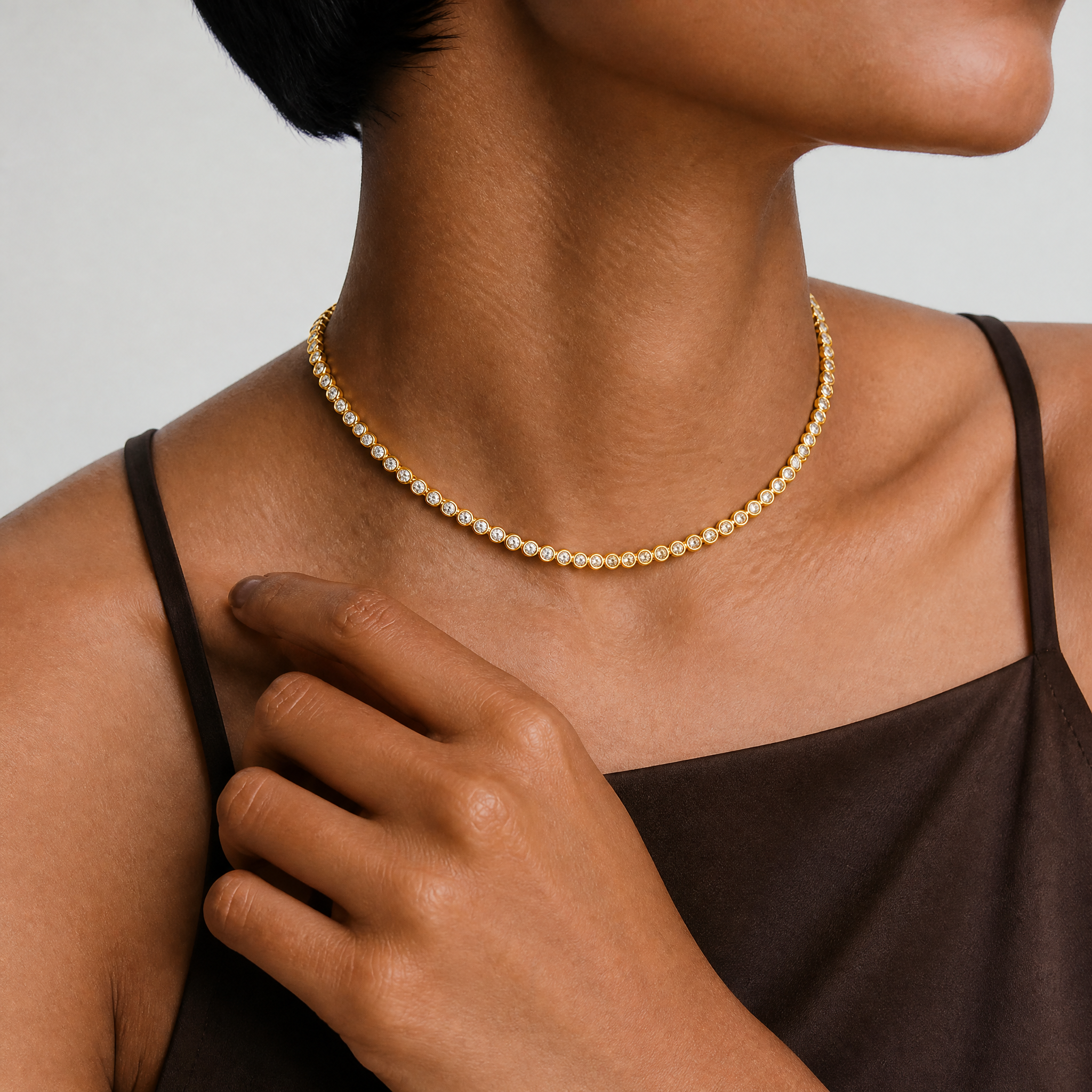 Moissanite Bezel Tennis Necklace in Gold