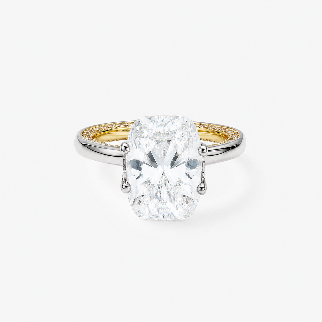Two-Tone Pavé Band Solitaire CZ Ring