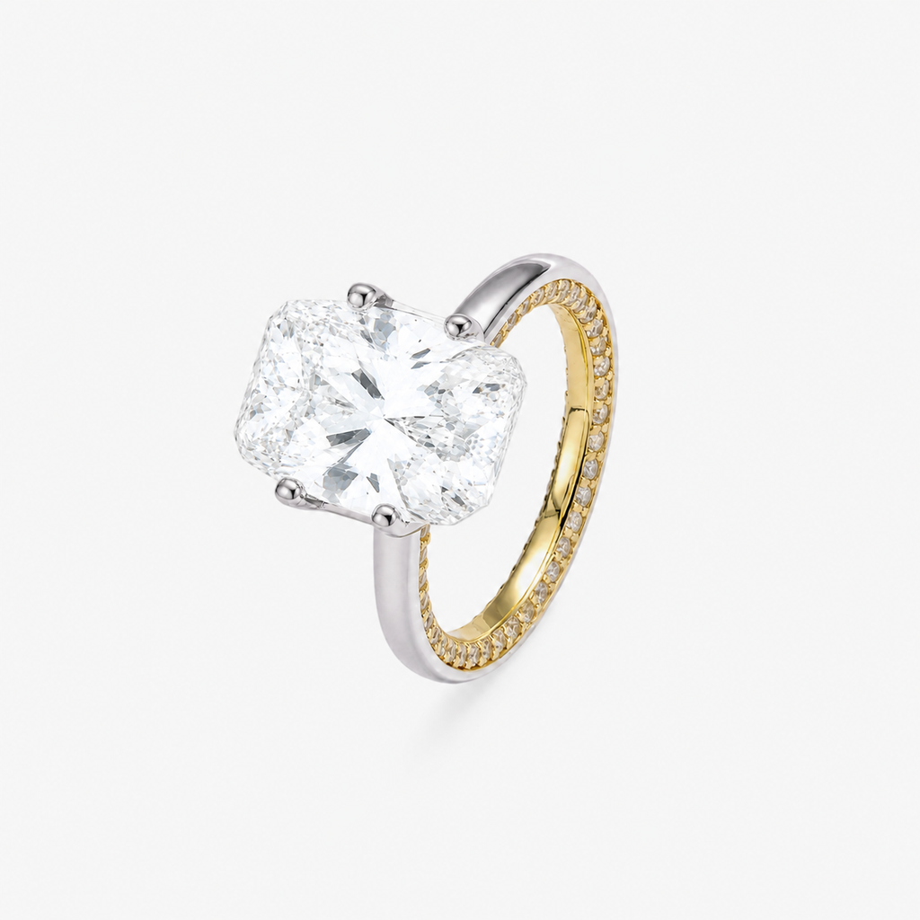 Two-Tone Pavé Band Solitaire CZ Ring
