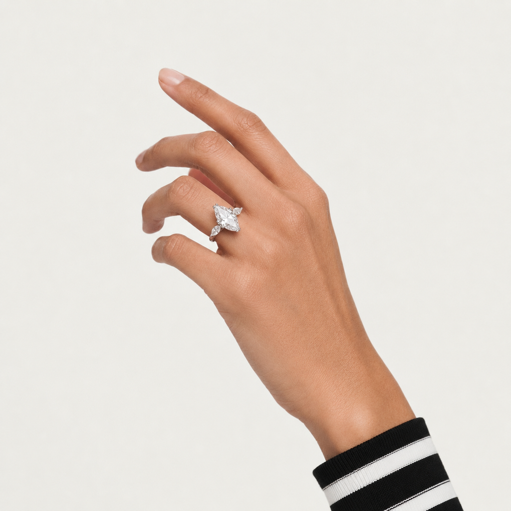 Marquise Moissanite Three Stone Ring