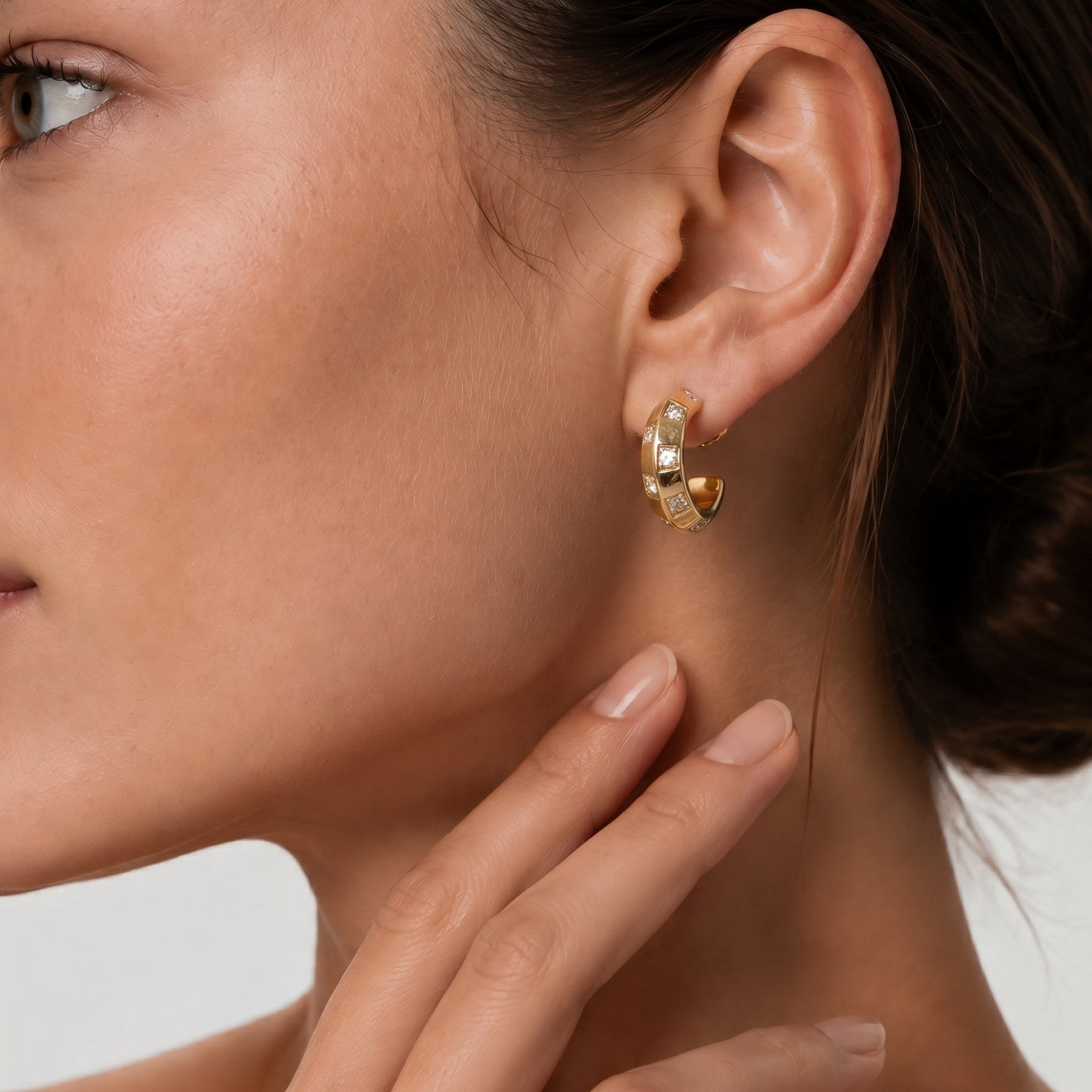 Checkerboard Pavé Huggie Hoop Earrings