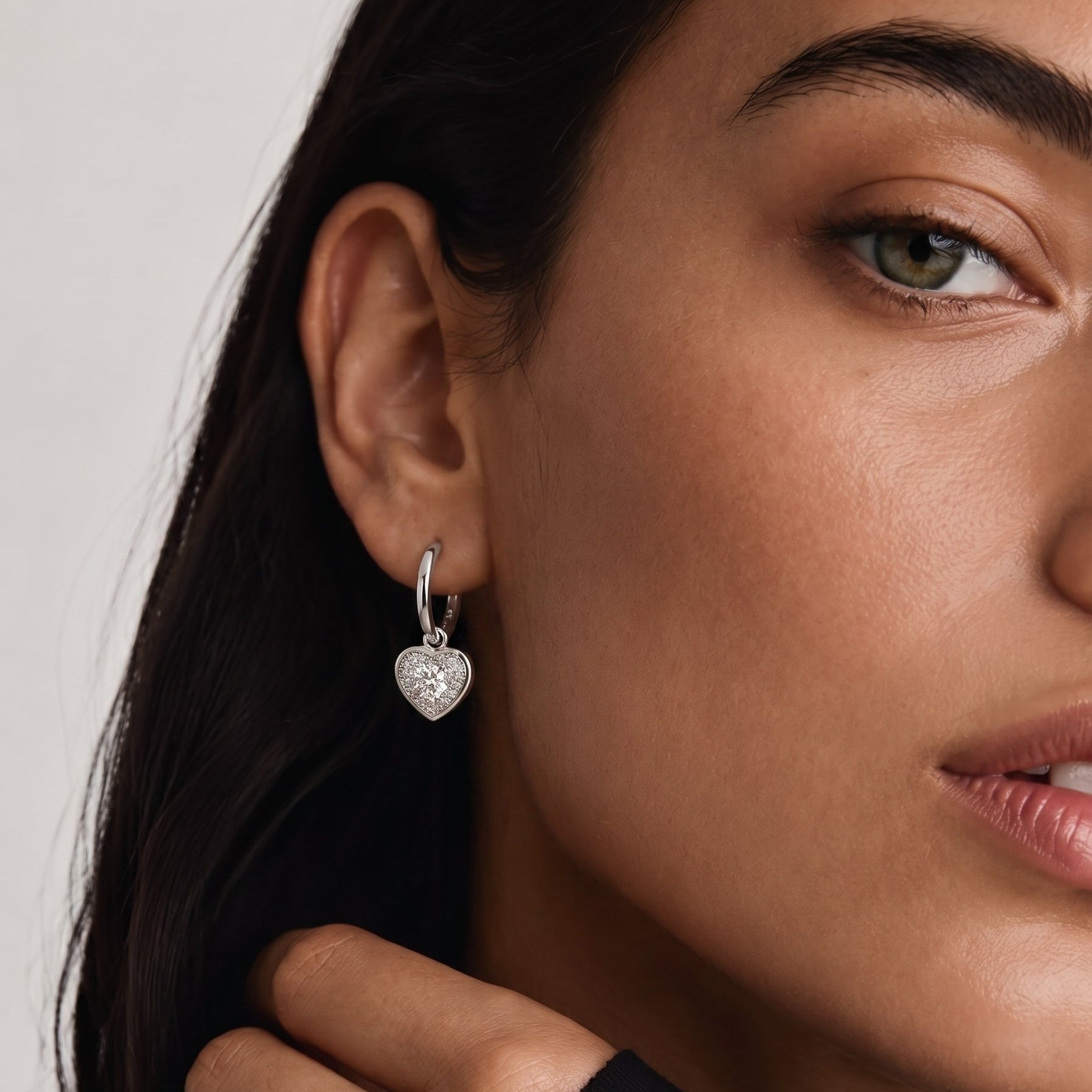Heart Halo Pavé Drop Hoop Earrings