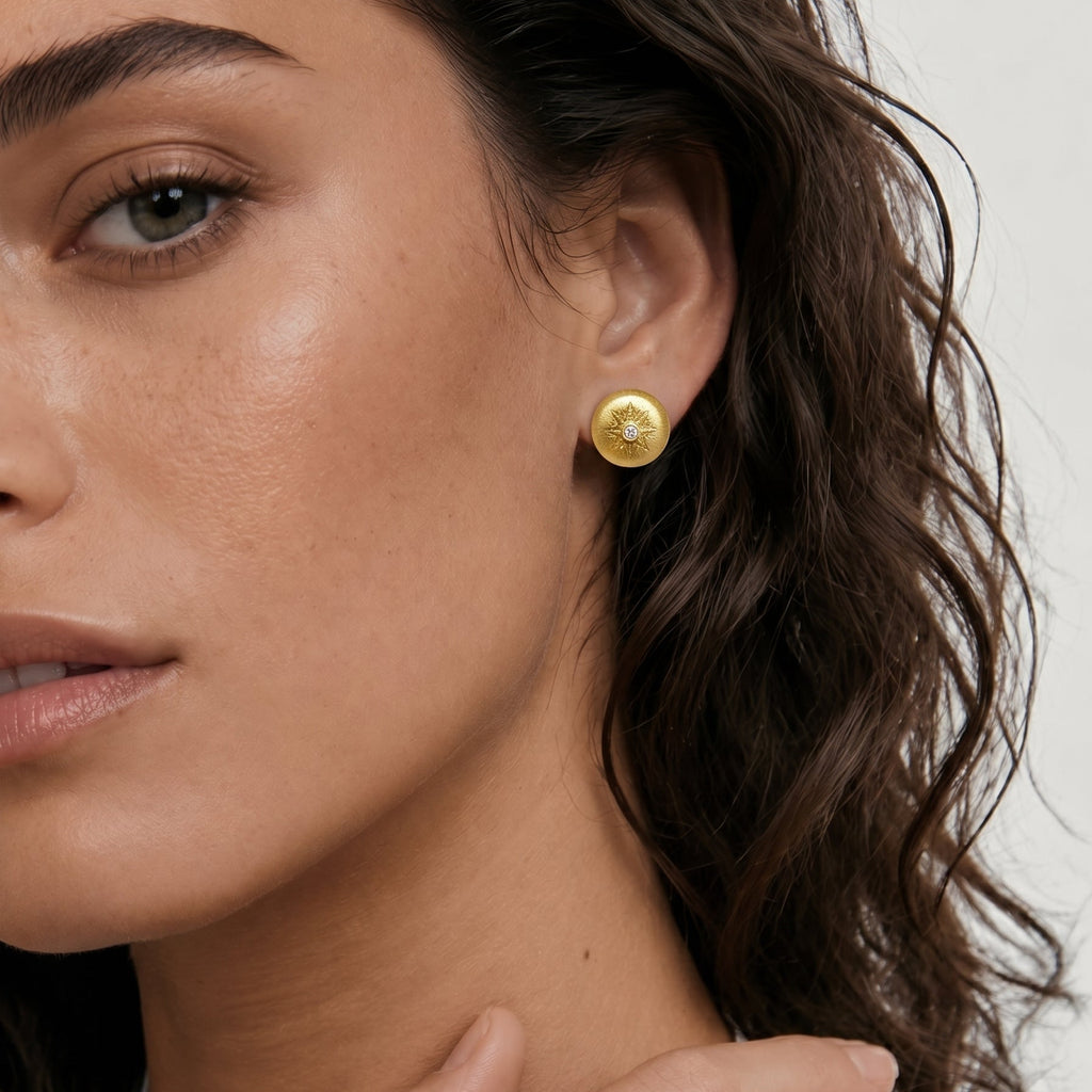 Matte Coin Starburst Bezel Stud Earrings