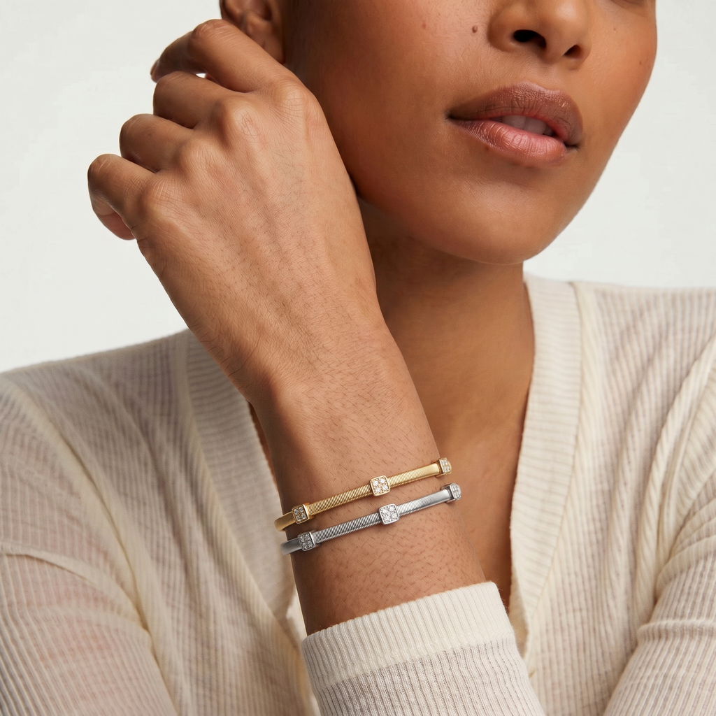 Moissanite Pavé Square Station Coil Bangle