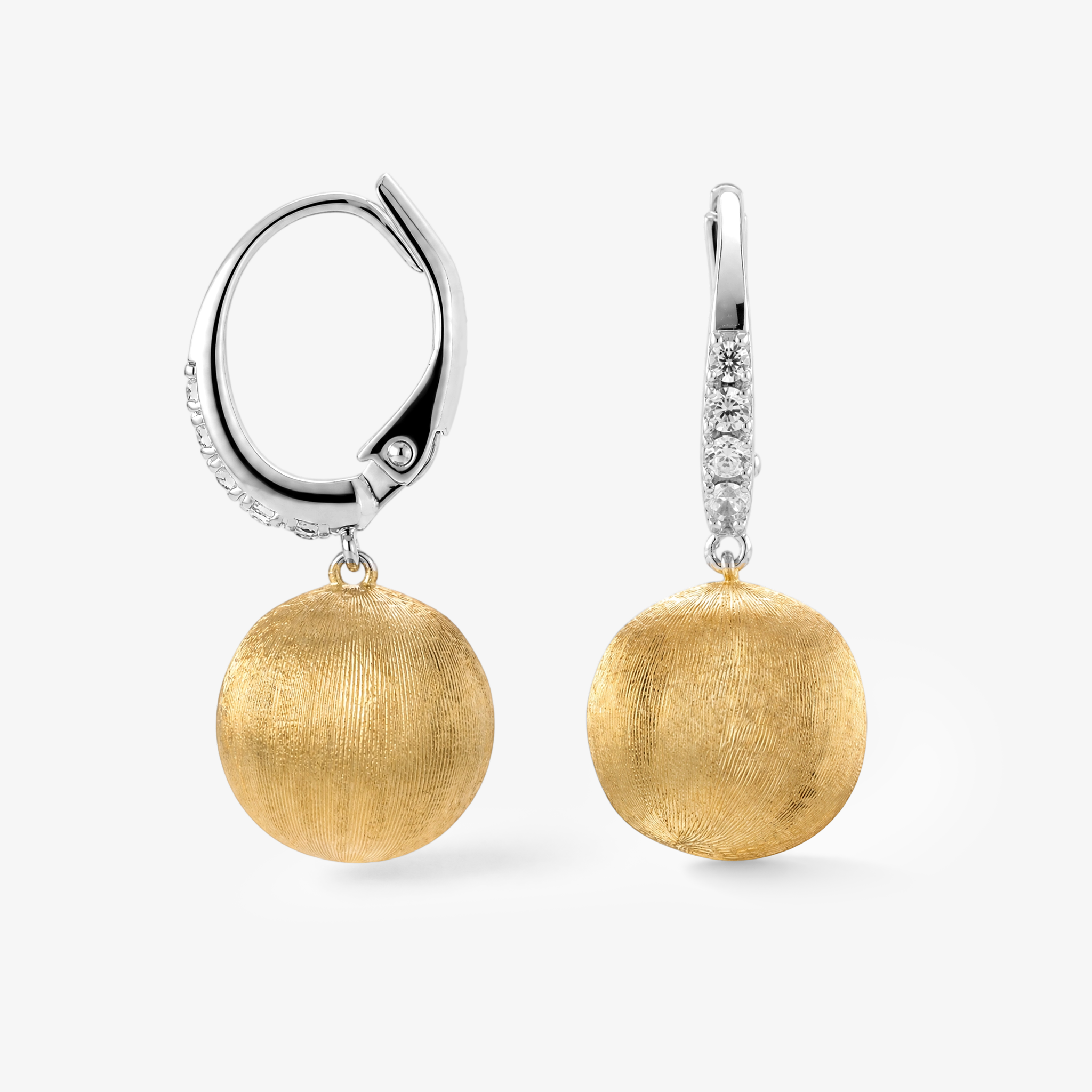 Gold Ball Drop Earrings with Diamond Pavé Huggie