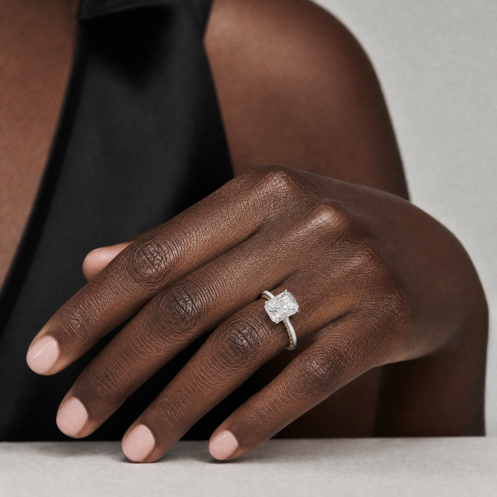 Two-Tone Pavé Band Solitaire Ring