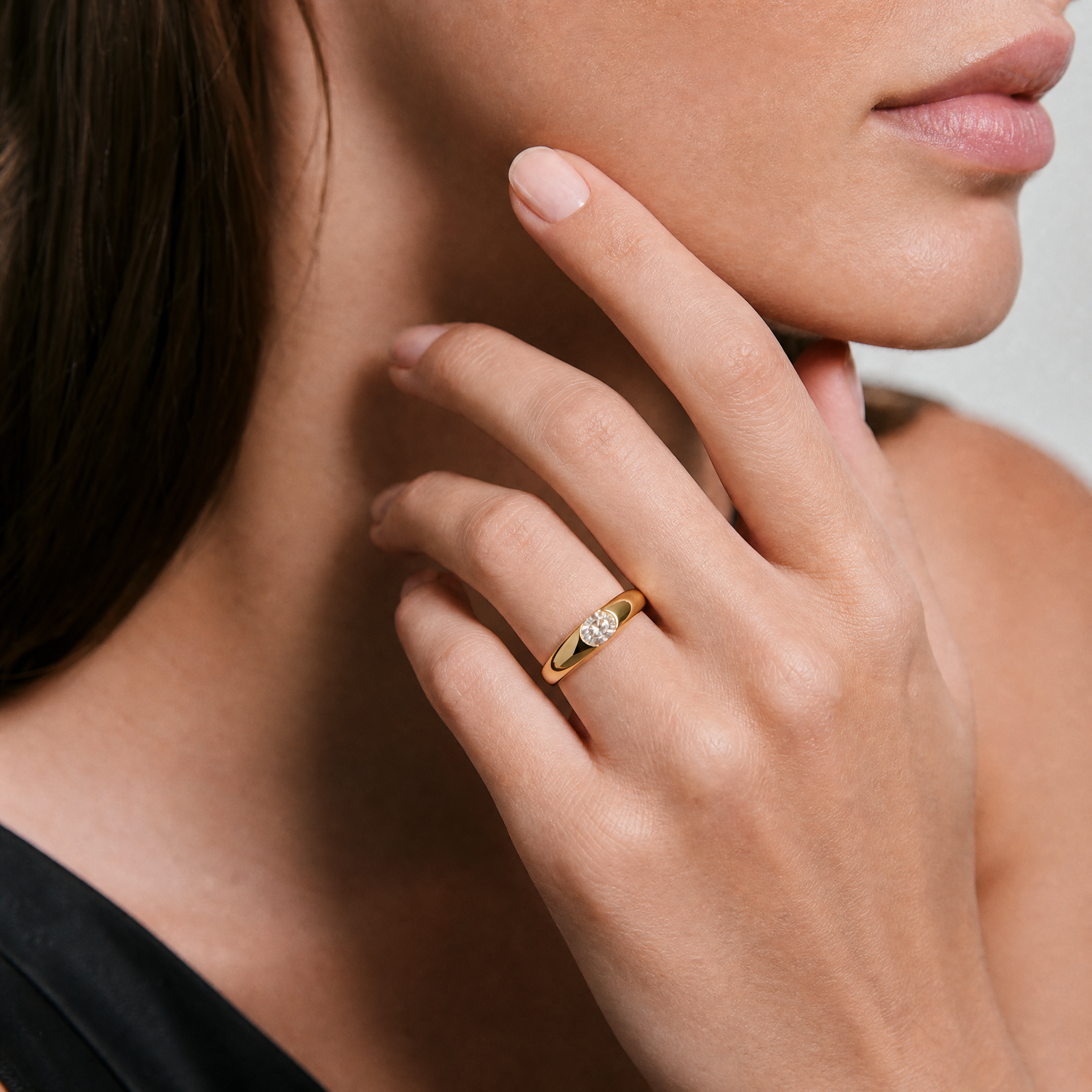 Dome Band Oval CZ Tension Set Ring