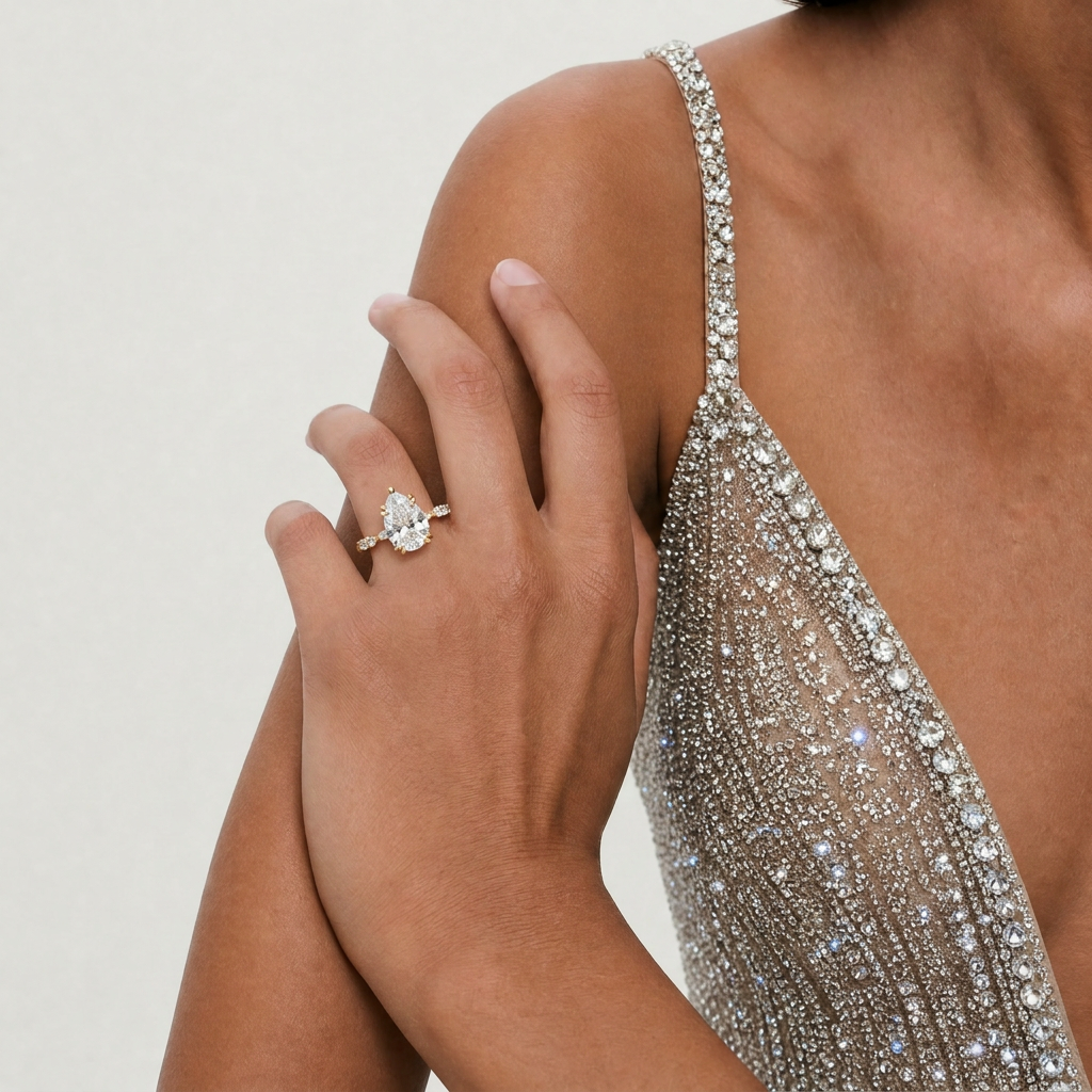 Pear Cut Moissanite Marquise Band Ring