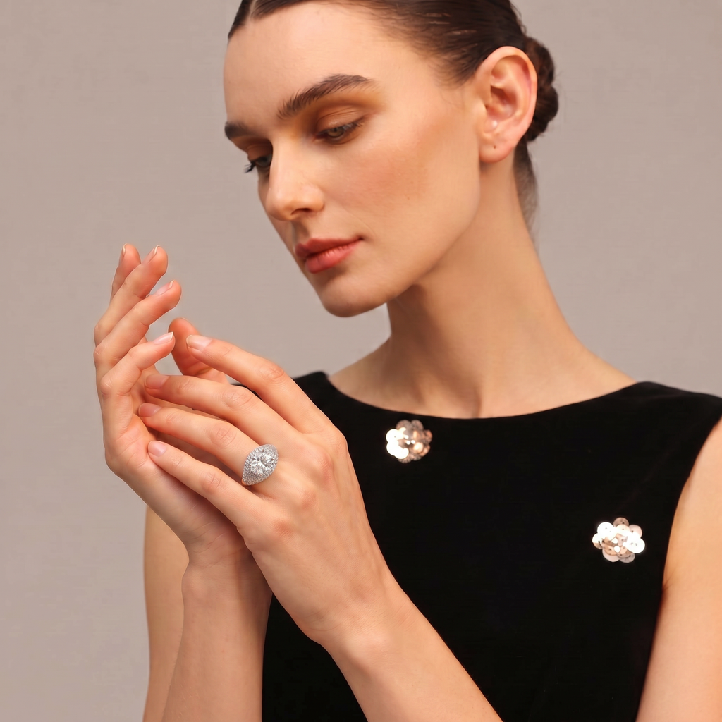 Round Moissanite Dome Pavé Bombé Ring