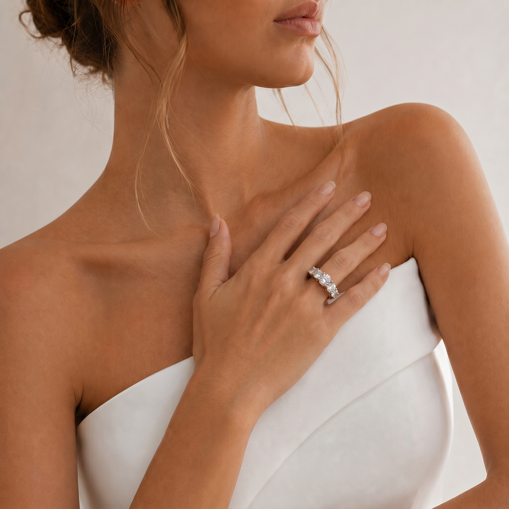 Round Moissanite Five Stone Band Ring