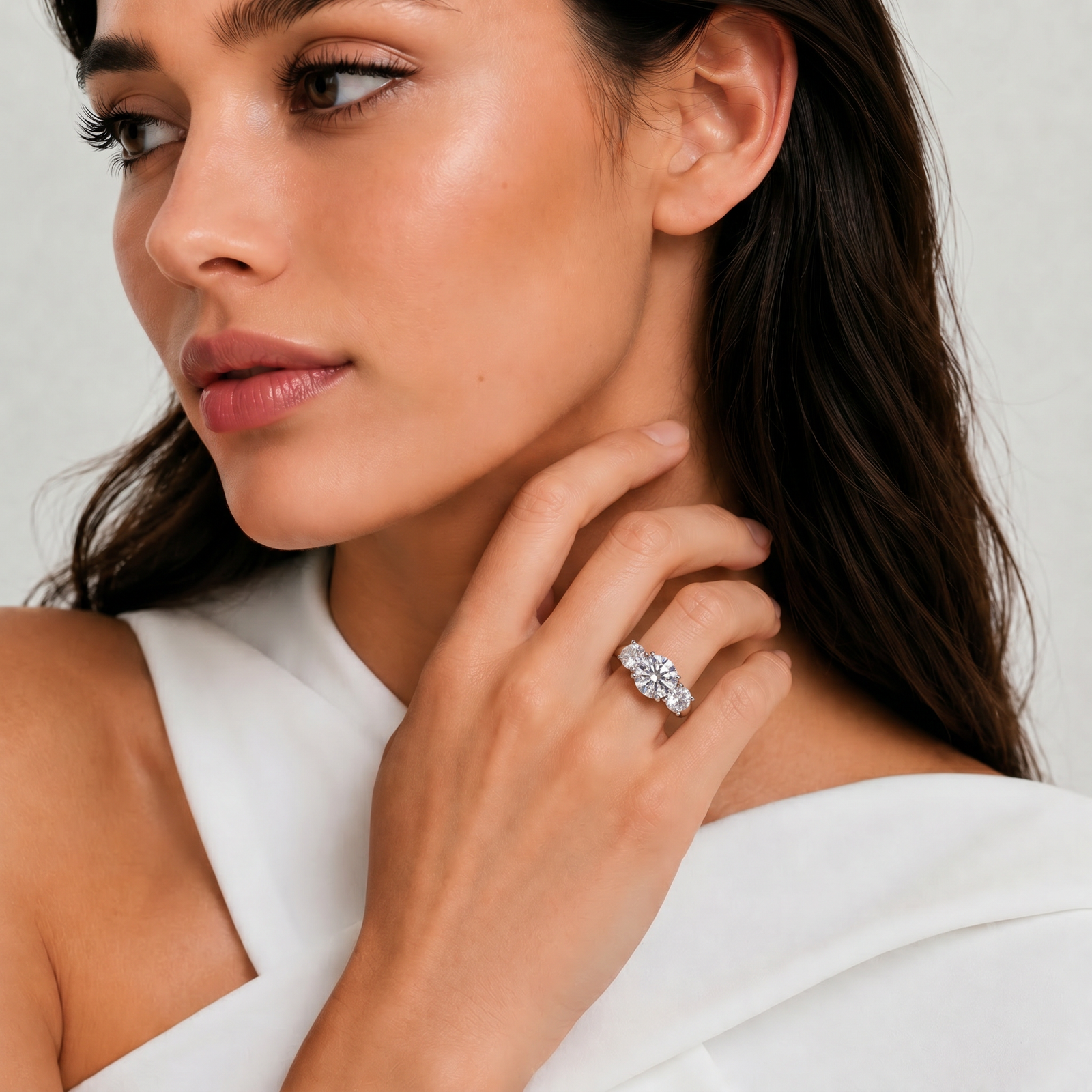 Round Moissanite Three Stone Ring