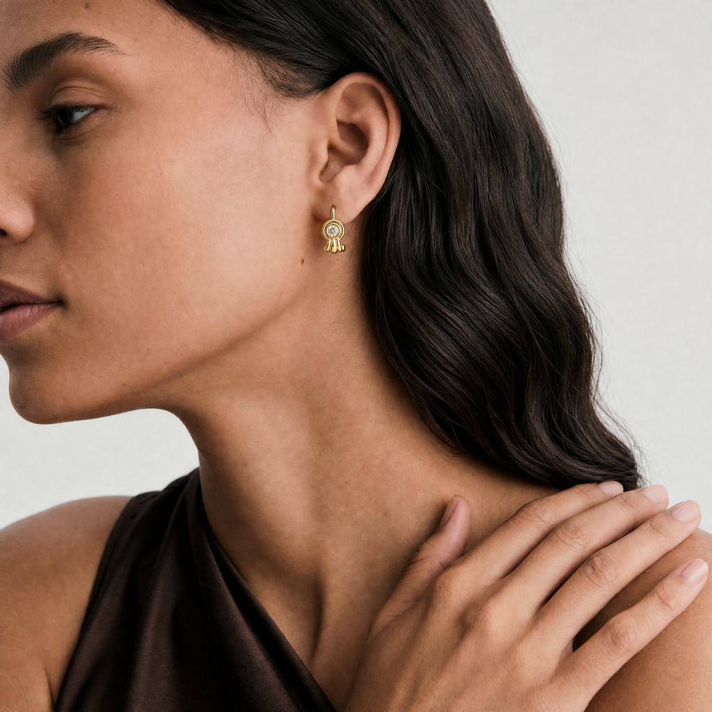 Moissanite Bezel Fan Earrings in 18K Yellow Gold