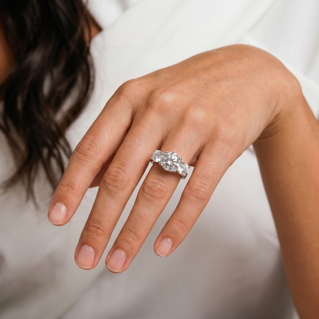 Round Moissanite Three Stone Ring