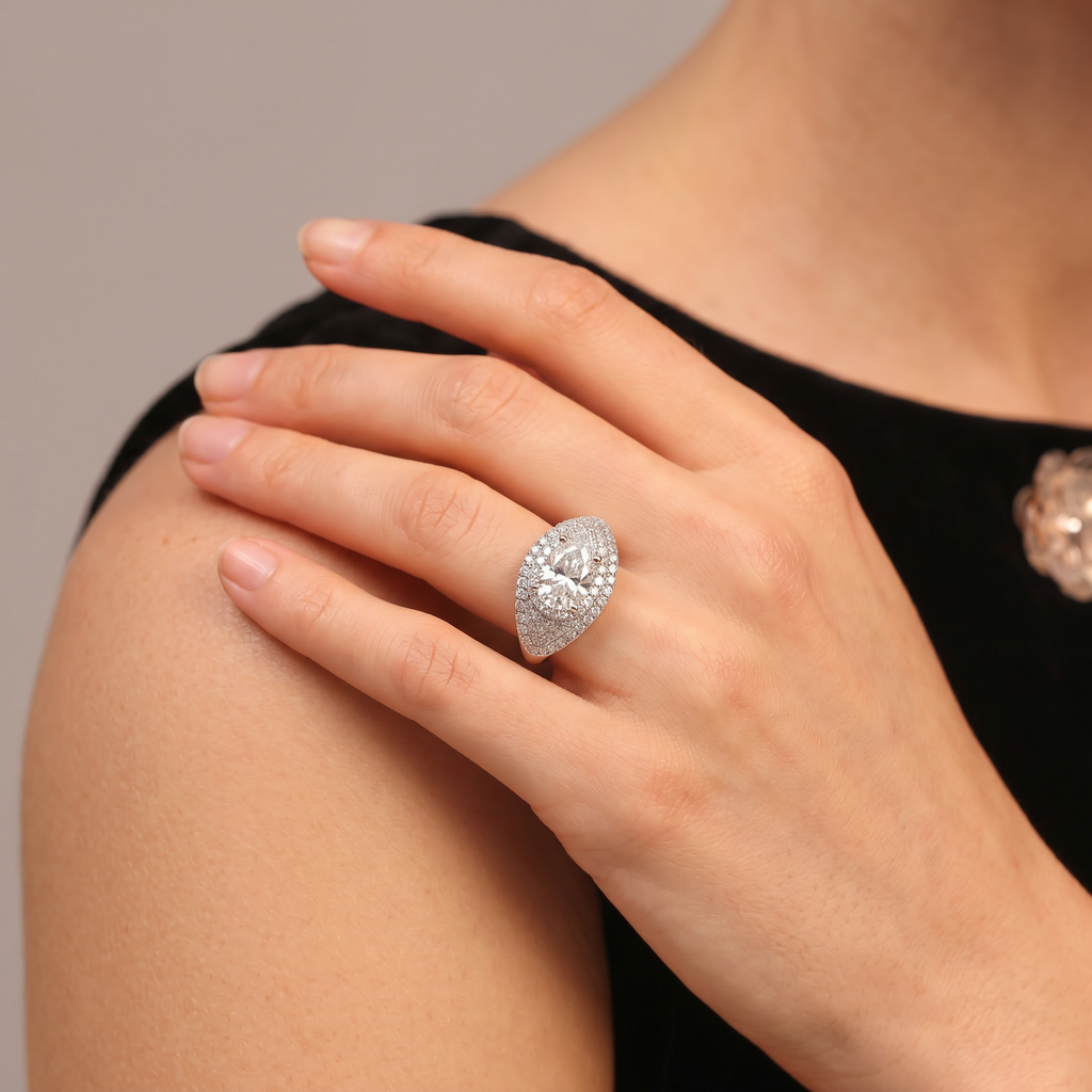 Round Moissanite Dome Pavé Bombé Ring