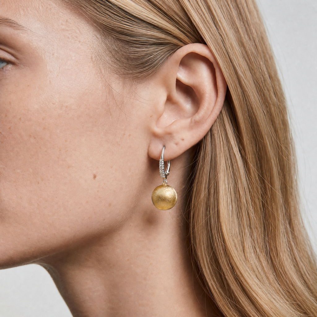 Gold Ball Drop Earrings with Diamond Pavé Huggie