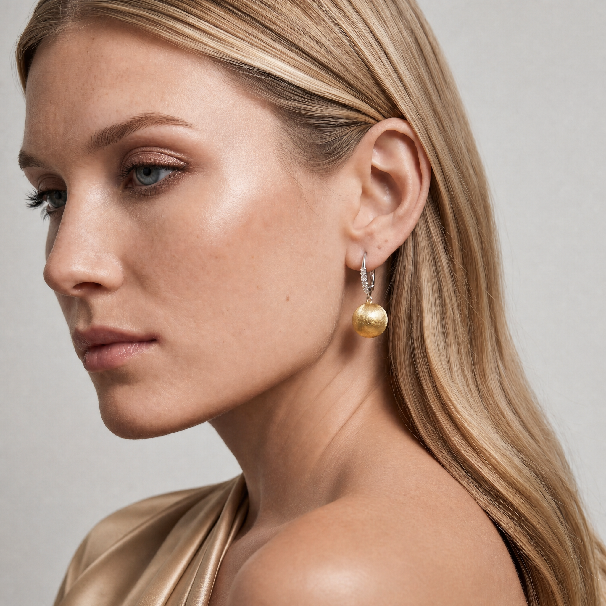 Gold Ball Drop Earrings with Diamond Pavé Huggie