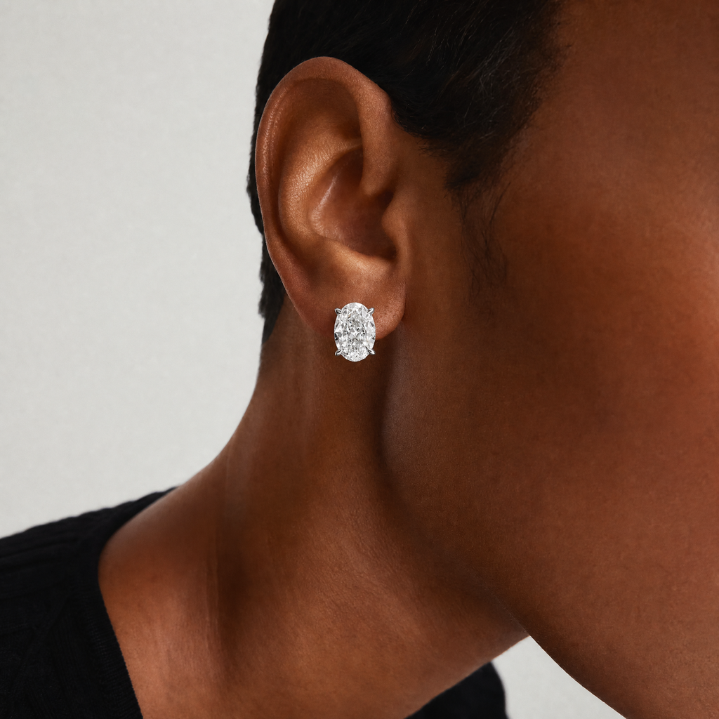 Oval Cut Moissanite Stud Earrings in White Gold