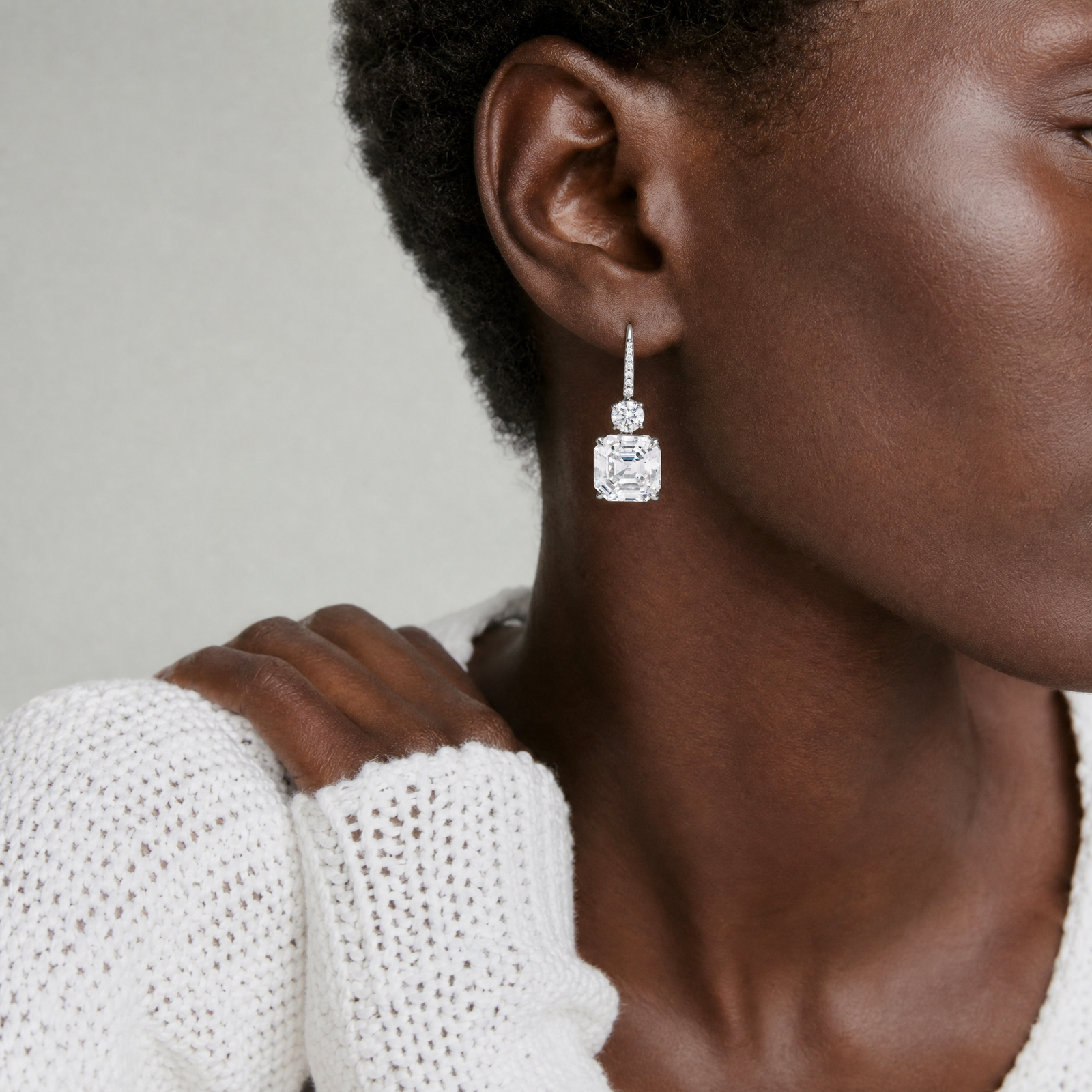 Asscher Cut Moissanite Drop Earrings