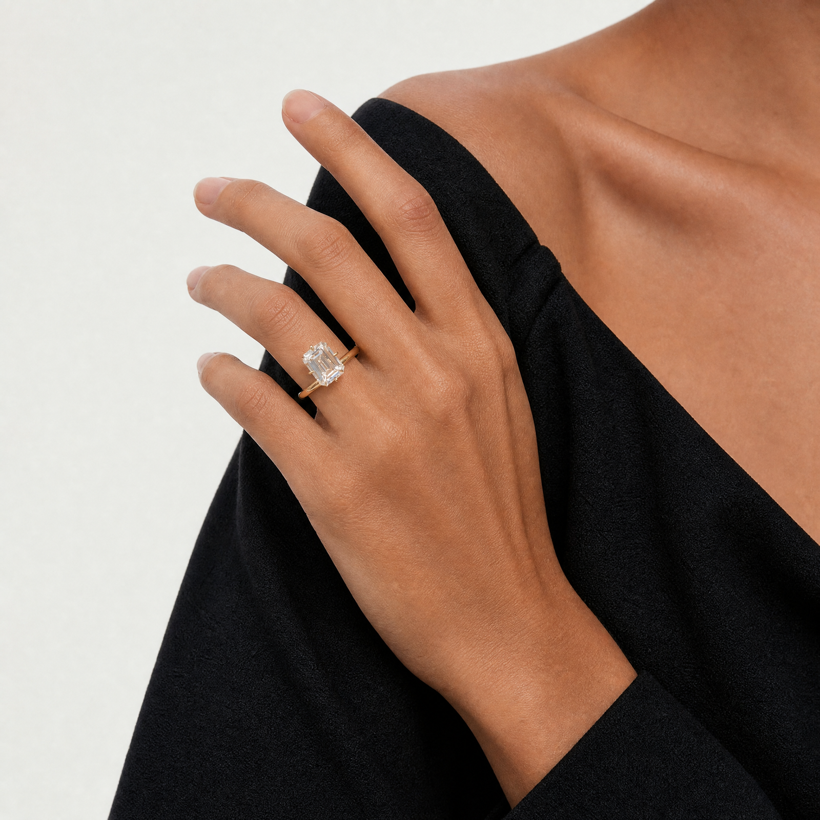 Emerald Cut Moissanite Solitaire Ring