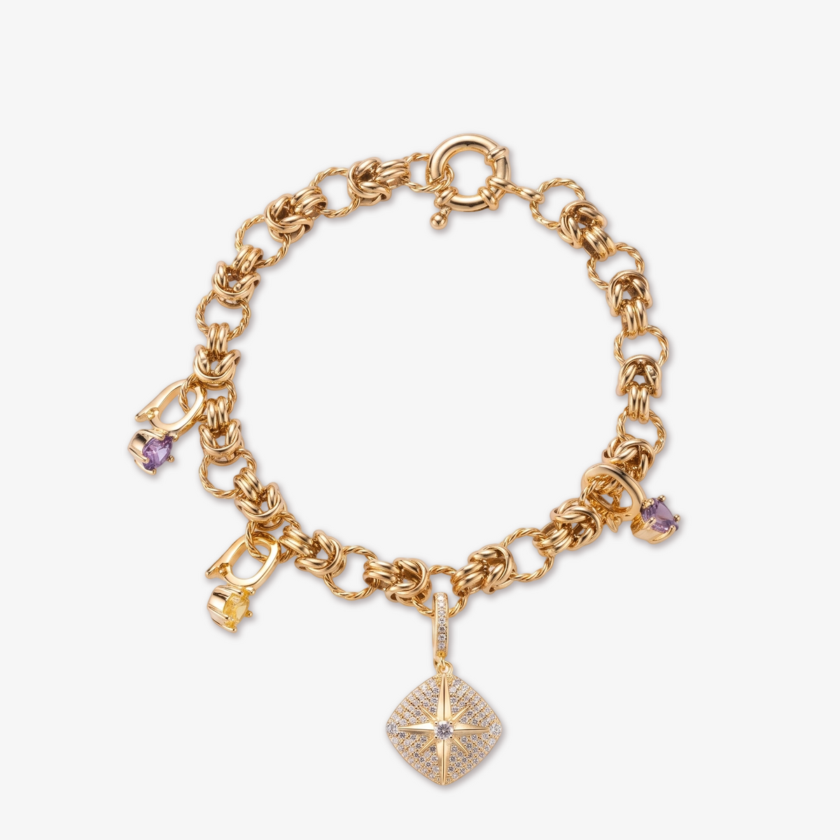 Multi-Charm Star Pavé Mixed Link Bracelet