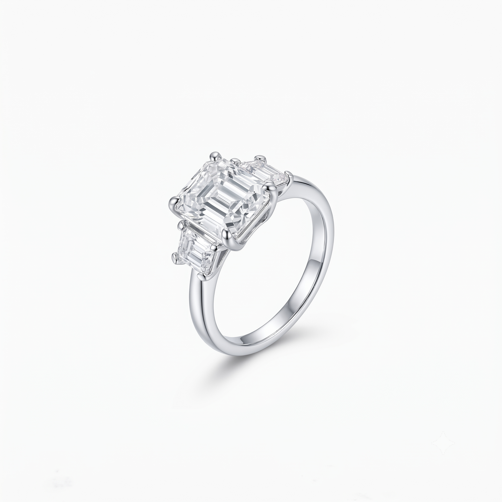 Emerald Moissanite Baguette Three Stone Ring