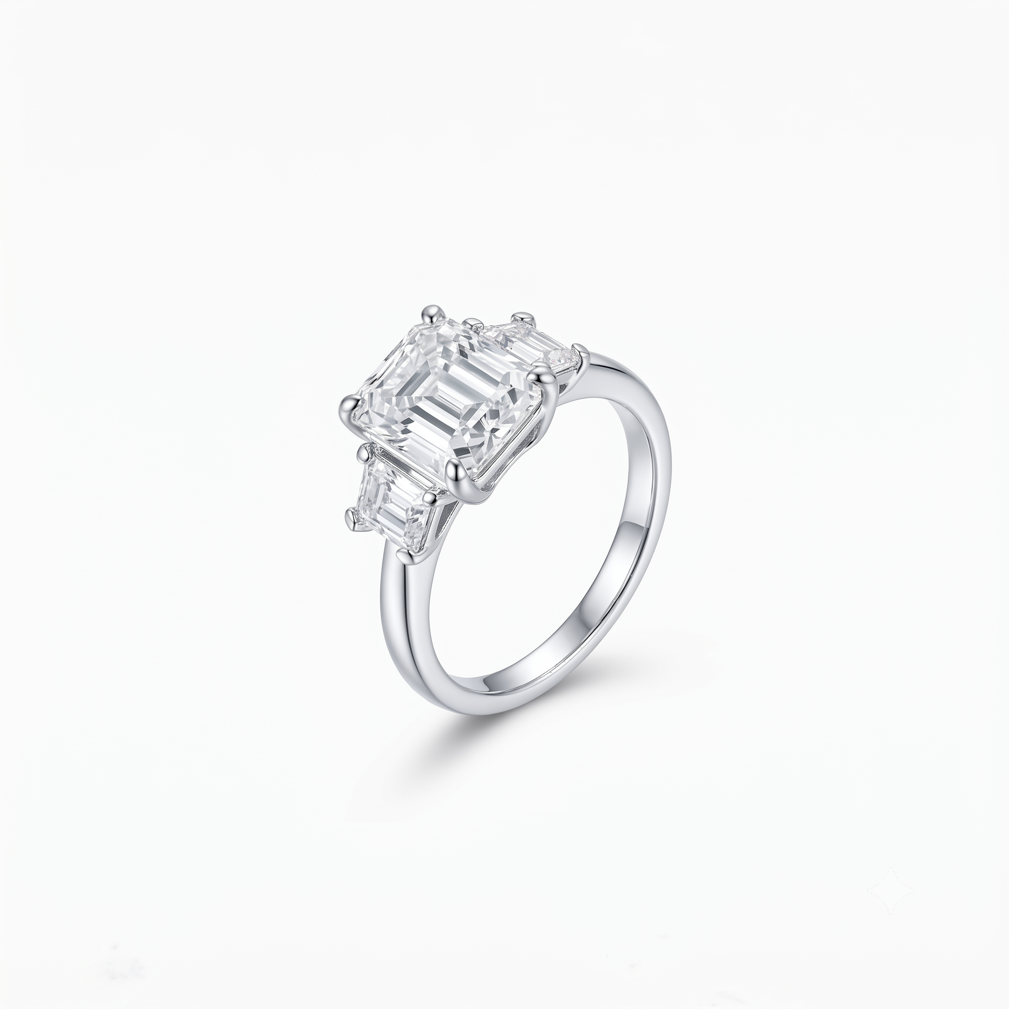 Emerald Moissanite Three Stone Step Ring