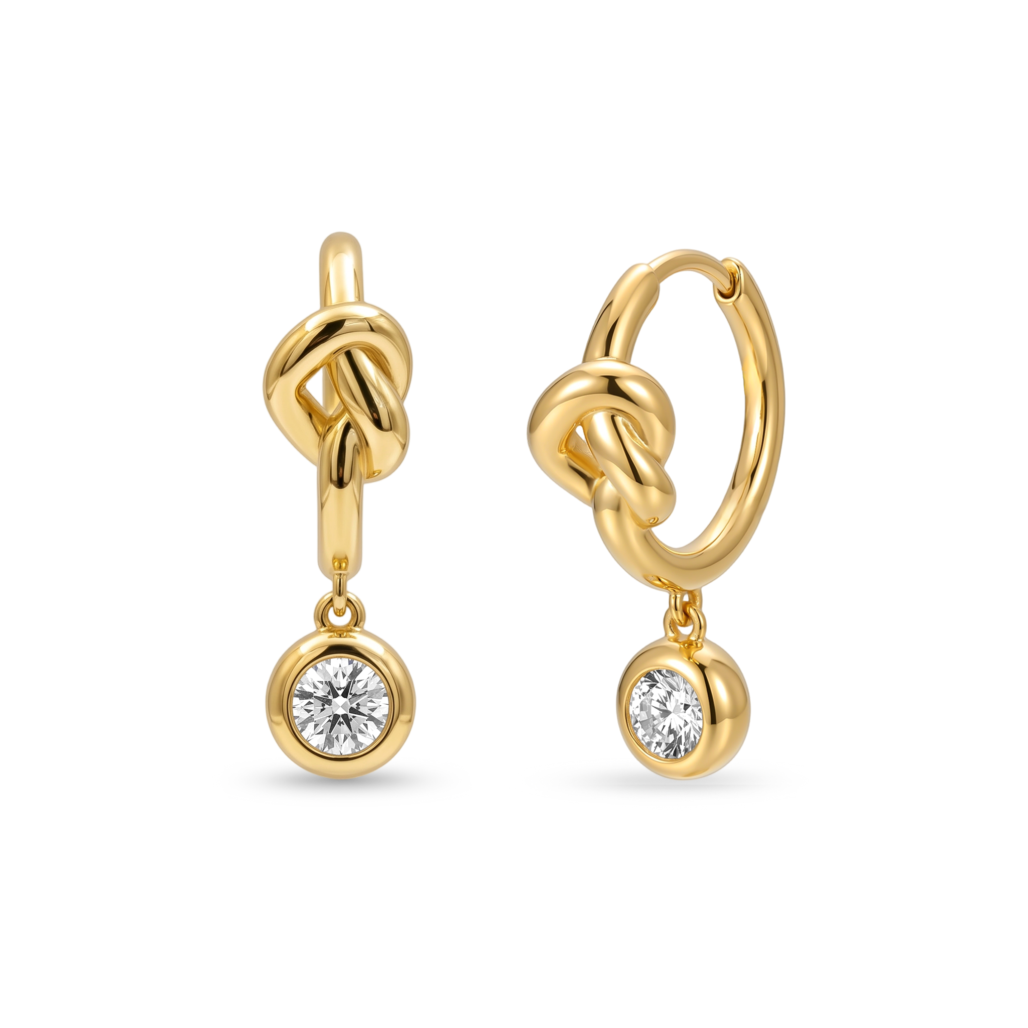 Knot Charm Bezel Drop Hoop Earrings
