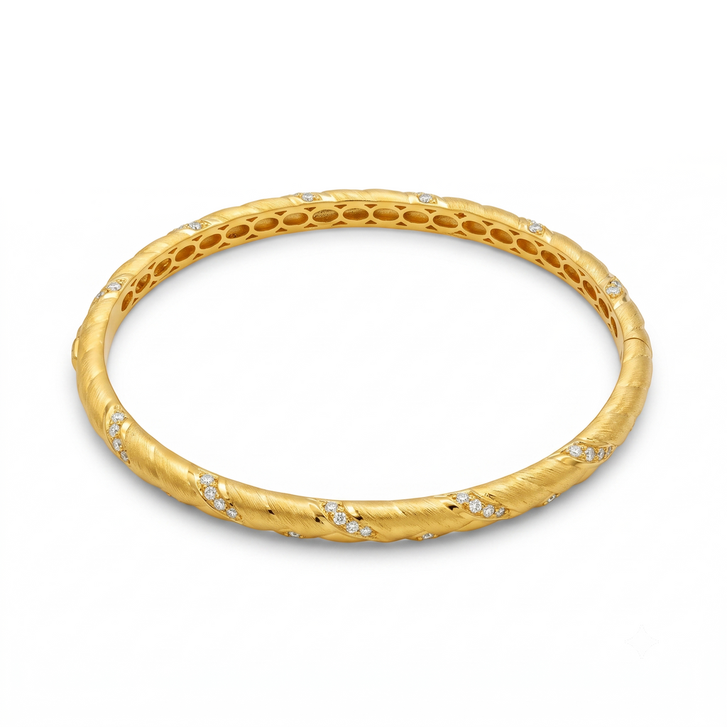 Twisted Texture Stone Set Closed Bangle