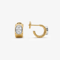 Ribbed Wide Huggie Oval Bezel Earrings