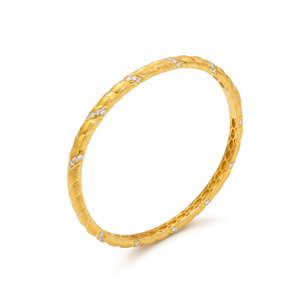 Twisted Texture Stone Set Closed Bangle