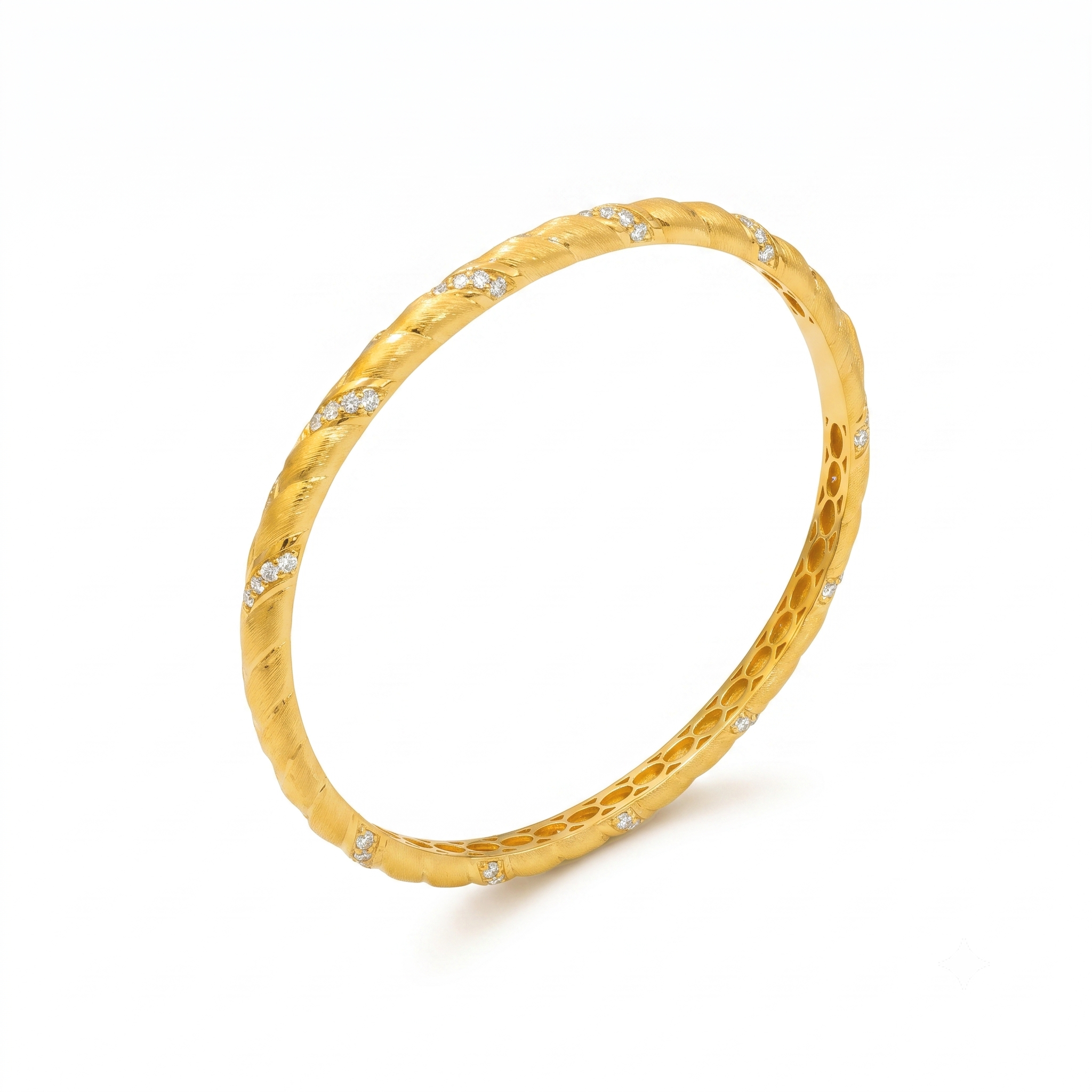 Twisted Texture Stone Set Closed Bangle