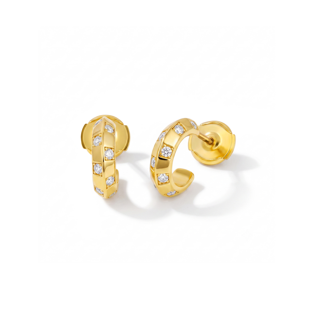 Checkerboard Pavé Huggie Hoop Earrings