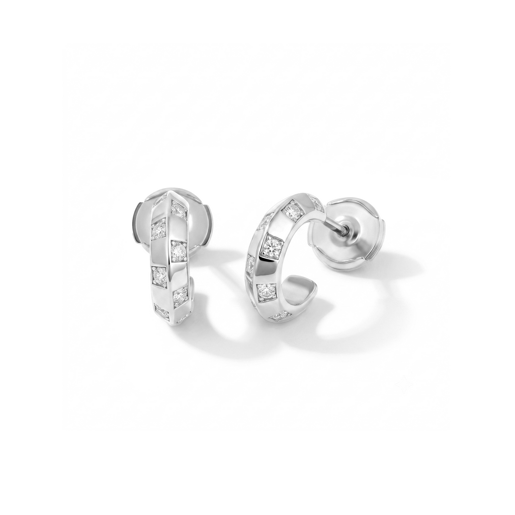Checkerboard Pavé Huggie Hoop Earrings