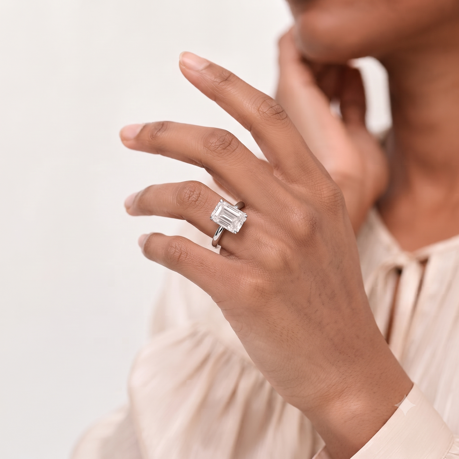 Emerald Moissanite Solitaire Plain Band Ring