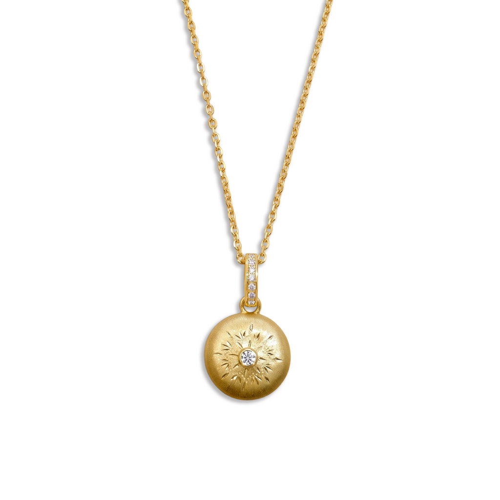 Starburst Engraved Dome Pendant Necklace