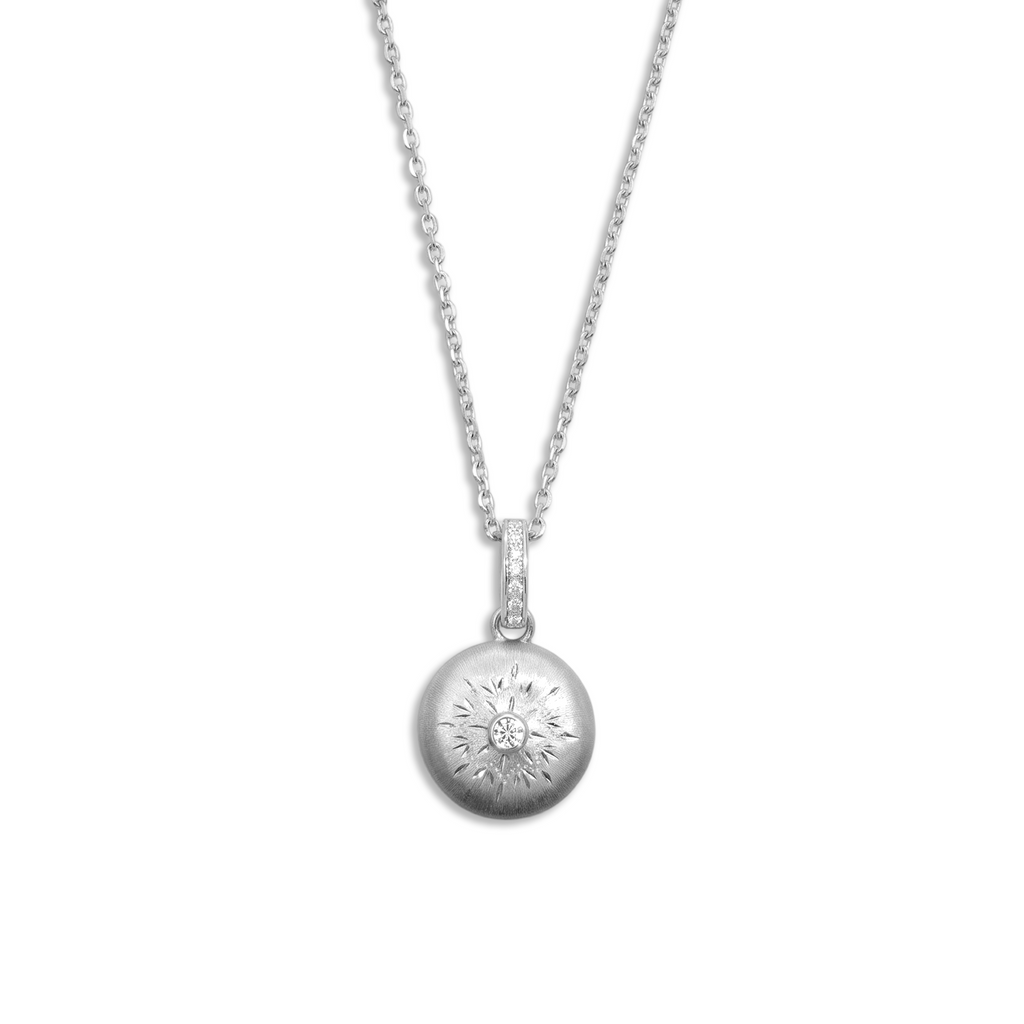 Starburst Engraved Dome Pendant Necklace