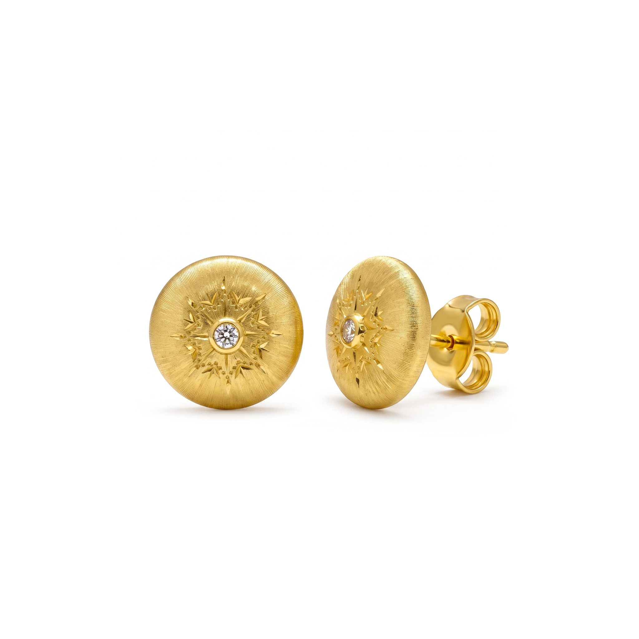Matte Coin Starburst Bezel Stud Earrings