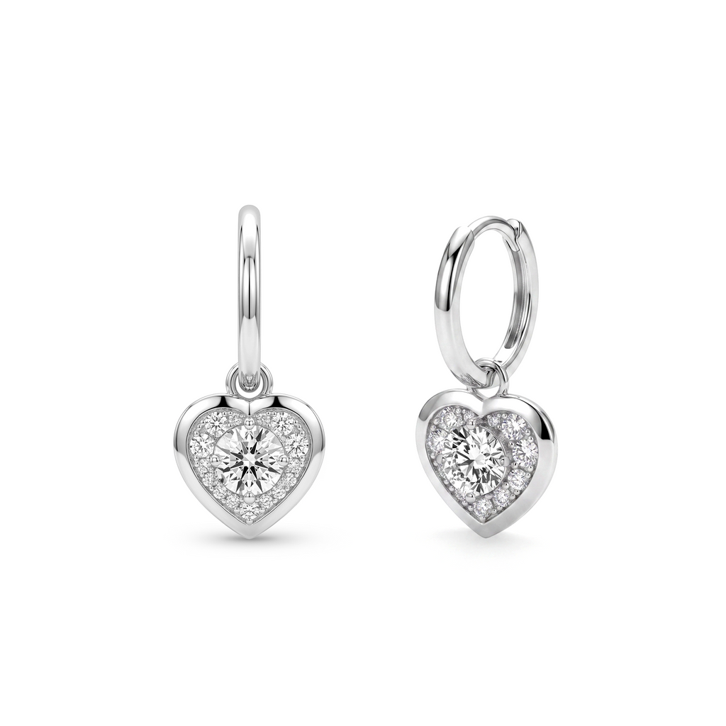 Heart Halo Pavé Drop Hoop Earrings