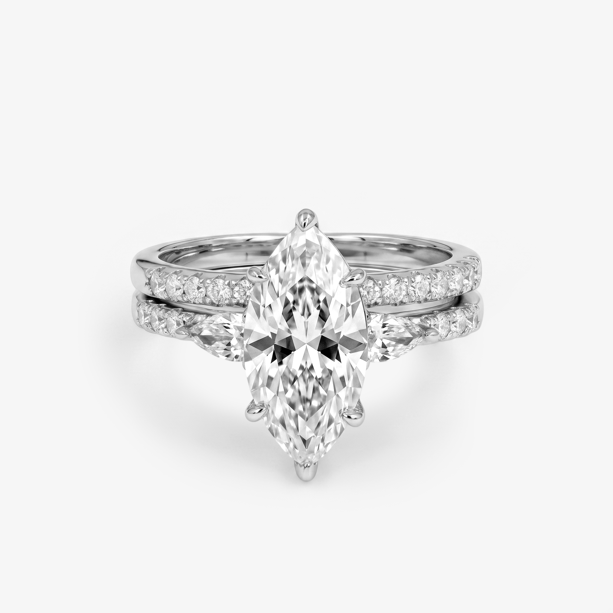 Marquise Pear Moissanite Bridal Ring Set