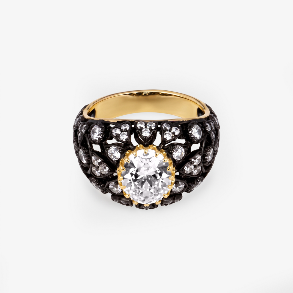 Oval Moissanite Gothic Dome Cocktail Ring