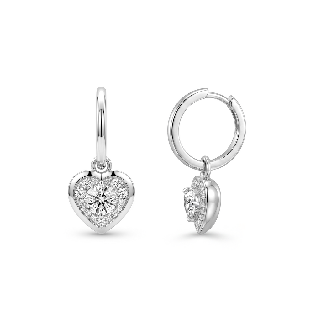 Heart Halo Pavé Drop Hoop Earrings