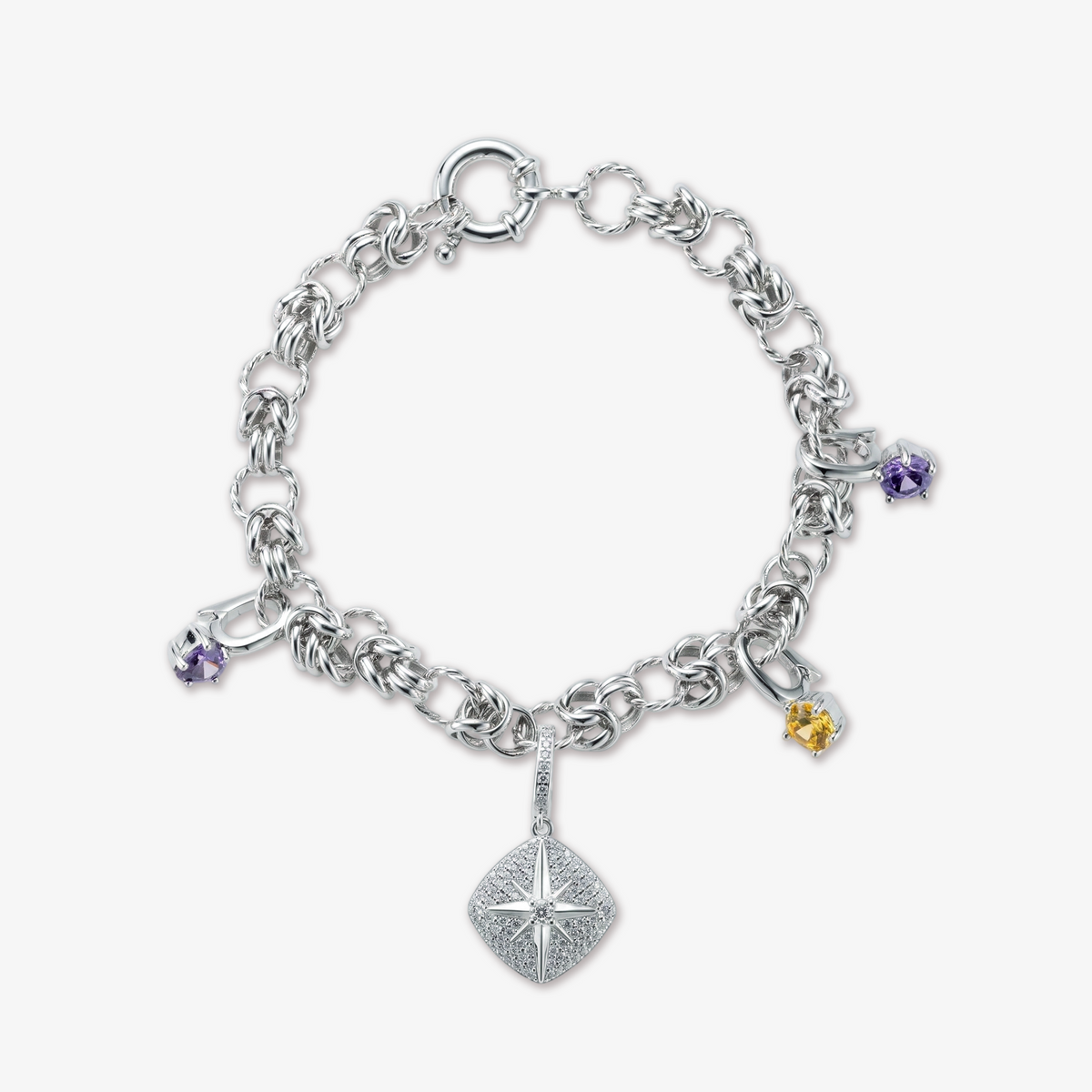 Multi-Charm Star Pavé Mixed Link Bracelet