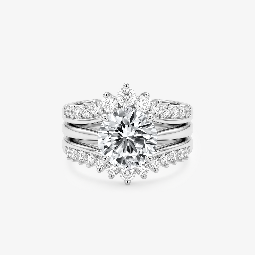 Round Moissanite Crown Bridal Ring Set
